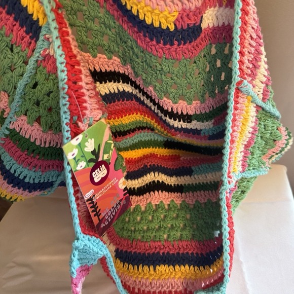 Celia B Rainbow Stripe Crochet Tote Purse Handbag Shoulder Bag Boho Festival NWT - Picture 9 of 12